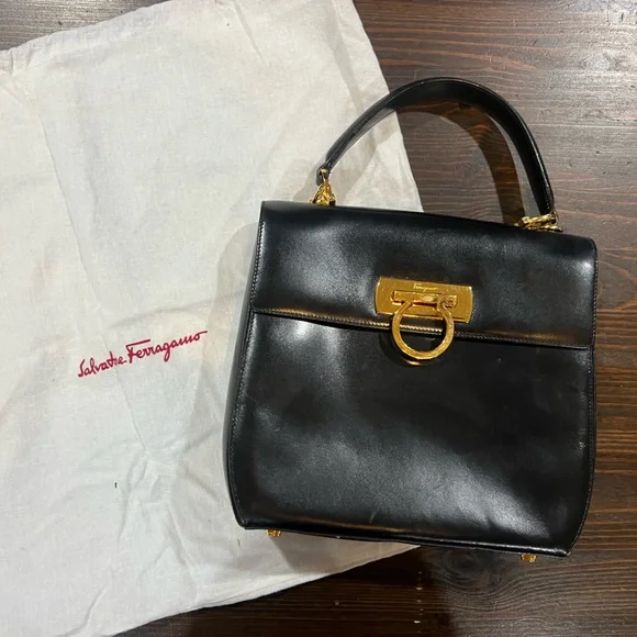 Salvatore Ferragamo Black and Gold Handbag - Picture 1 of 8